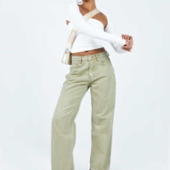 Princess Polly,Soft Green Jeans, Straight-Leg, Button-Fly, Excellent Cond,Size 4 - Picture 1 of 14